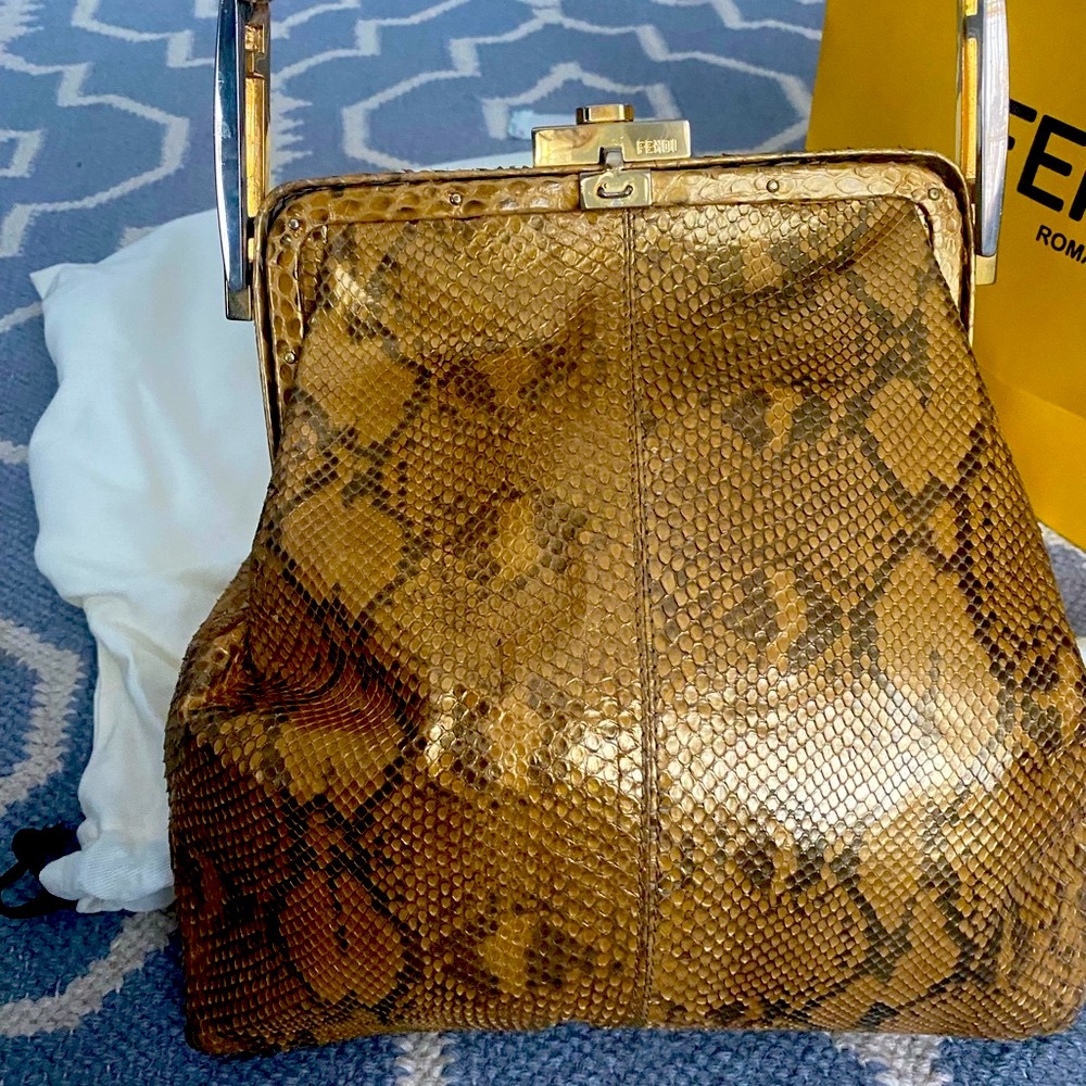 Fendi rare gold metallic snakeskin shoulder bag